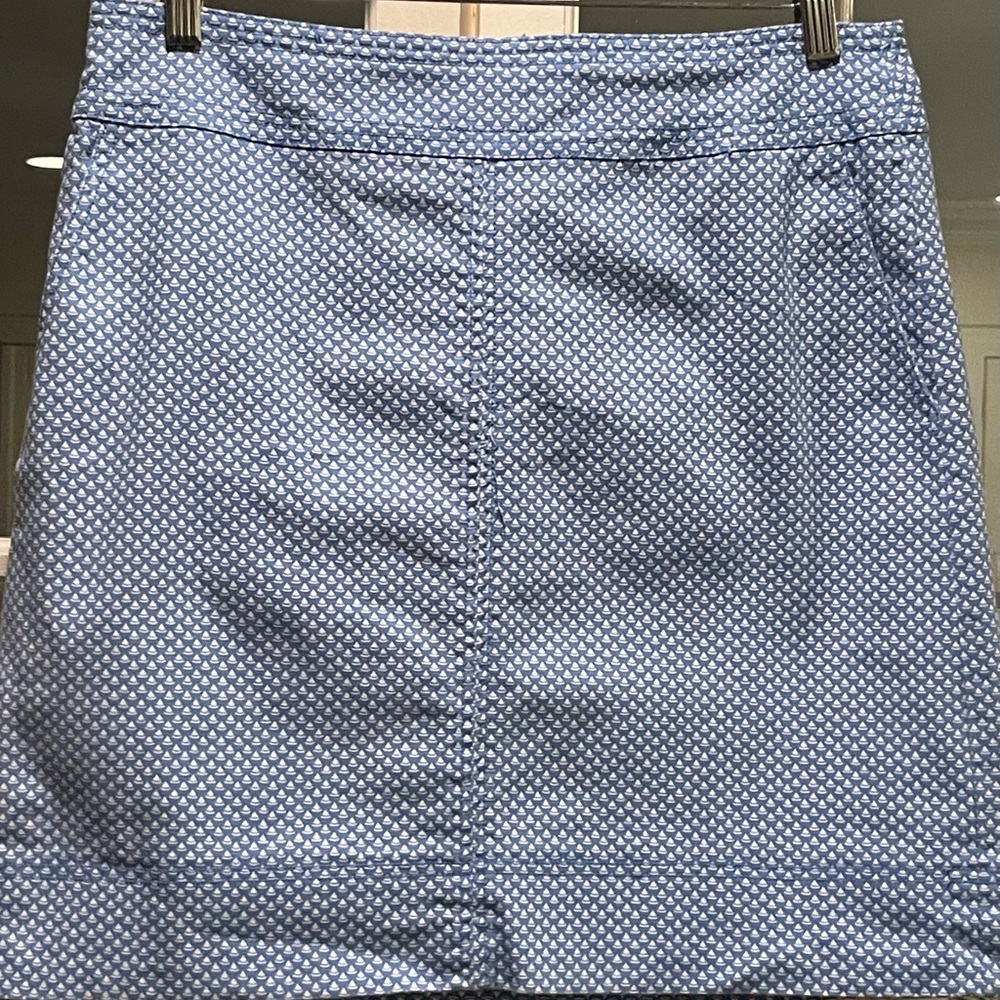 Talbots Sailboat Geo Print Casual Sporty Mini Skirt, Light Blue, Sz 8 Like New